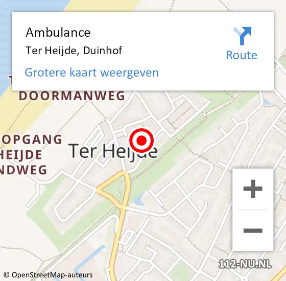 Locatie op kaart van de 112 melding: Ambulance Ter Heijde, Duinhof op 20 januari 2018 04:15