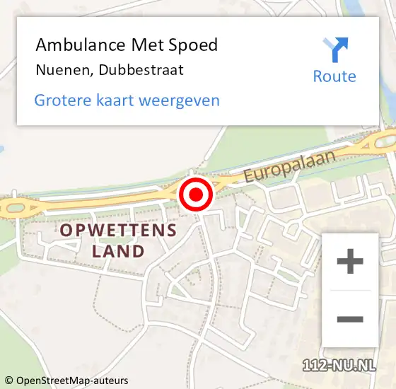Locatie op kaart van de 112 melding: Ambulance Met Spoed Naar Nuenen, Dubbestraat op 20 januari 2018 04:39