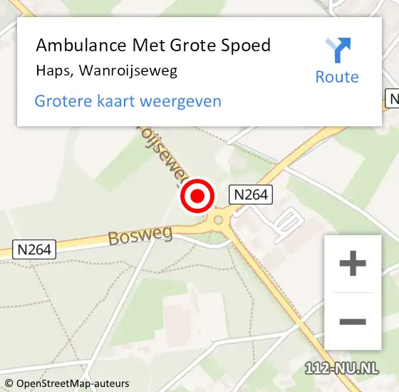 Locatie op kaart van de 112 melding: Ambulance Met Grote Spoed Naar Haps, Wanroijseweg op 20 januari 2018 07:01