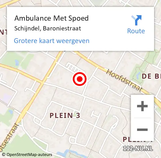 Locatie op kaart van de 112 melding: Ambulance Met Spoed Naar Schijndel, Baroniestraat op 20 januari 2018 08:51
