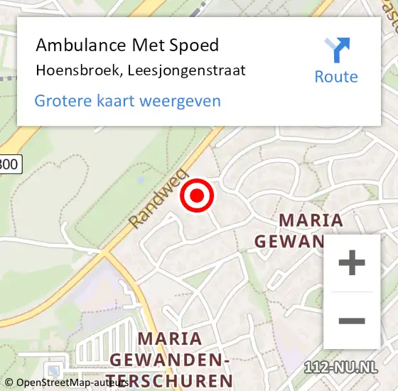 Locatie op kaart van de 112 melding: Ambulance Met Spoed Naar Hoensbroek, Leesjongenstraat op 13 februari 2014 18:20