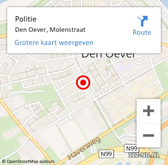 Locatie op kaart van de 112 melding: Politie Den Oever, Molenstraat op 20 januari 2018 09:38