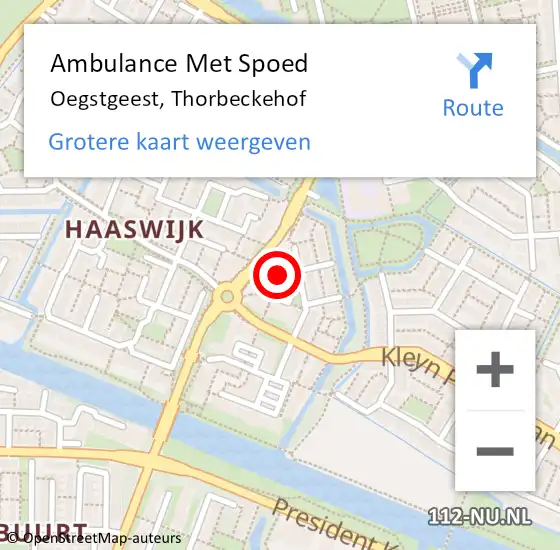 Locatie op kaart van de 112 melding: Ambulance Met Spoed Naar Oegstgeest, Thorbeckehof op 20 januari 2018 09:53
