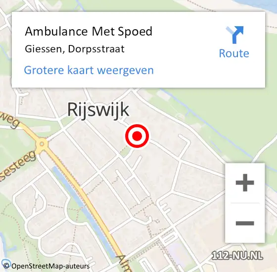 Locatie op kaart van de 112 melding: Ambulance Met Spoed Naar Giessen, Dorpsstraat op 20 januari 2018 10:15