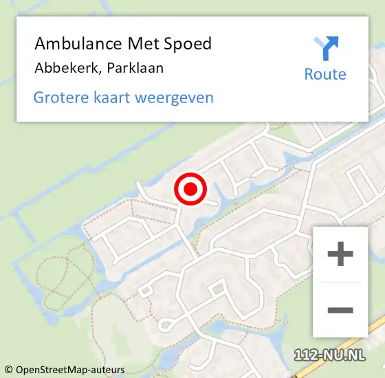 Locatie op kaart van de 112 melding: Ambulance Met Spoed Naar Abbekerk, Parklaan op 20 januari 2018 10:40