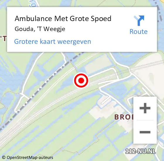 Locatie op kaart van de 112 melding: Ambulance Met Grote Spoed Naar Gouda, 'T Weegje op 20 januari 2018 10:42