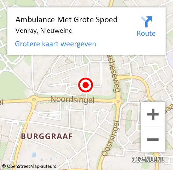 Locatie op kaart van de 112 melding: Ambulance Met Grote Spoed Naar Venray, Nieuweind op 20 januari 2018 10:58
