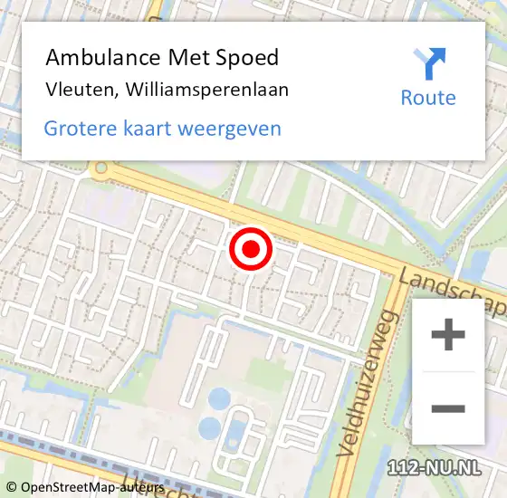 Locatie op kaart van de 112 melding: Ambulance Met Spoed Naar Vleuten, Williamsperenlaan op 20 januari 2018 12:14