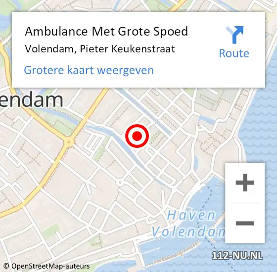 Locatie op kaart van de 112 melding: Ambulance Met Grote Spoed Naar Volendam, Pieter Keukenstraat op 20 januari 2018 13:16