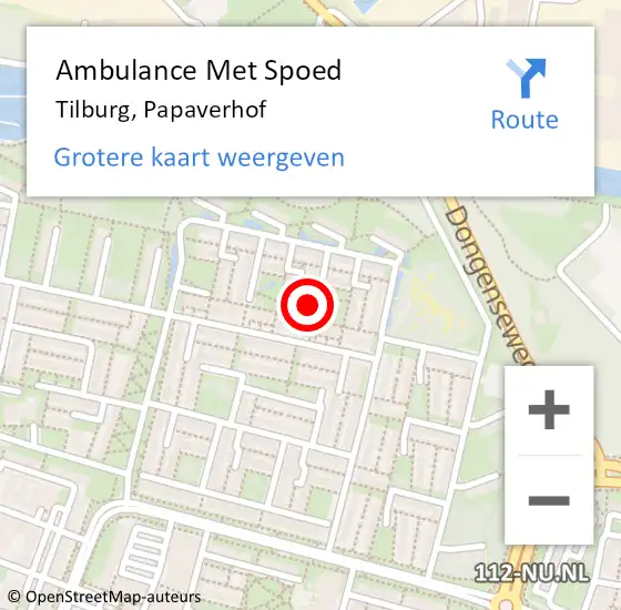 Locatie op kaart van de 112 melding: Ambulance Met Spoed Naar Tilburg, Papaverhof op 20 januari 2018 13:32