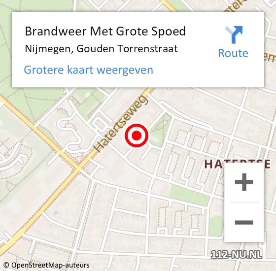 Locatie op kaart van de 112 melding: Brandweer Met Grote Spoed Naar Nijmegen, Gouden Torrenstraat op 20 januari 2018 14:08