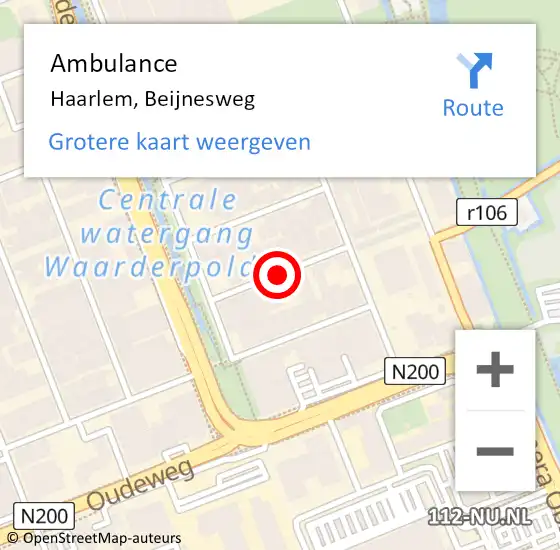 Locatie op kaart van de 112 melding: Ambulance Haarlem, Beijnesweg op 20 januari 2018 14:38