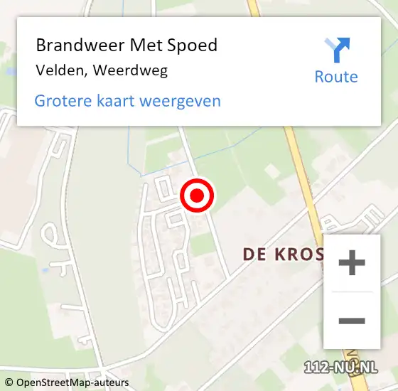 Locatie op kaart van de 112 melding: Brandweer Met Spoed Naar Velden, Weerdweg op 20 januari 2018 15:04