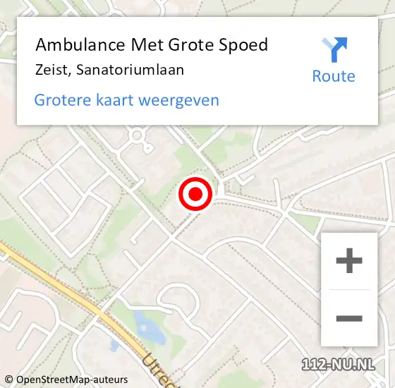 Locatie op kaart van de 112 melding: Ambulance Met Grote Spoed Naar Zeist, Sanatoriumlaan op 20 januari 2018 15:26
