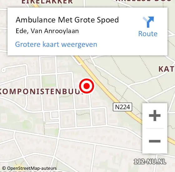 Locatie op kaart van de 112 melding: Ambulance Met Grote Spoed Naar Ede, Van Anrooylaan op 20 januari 2018 15:49