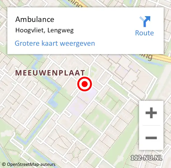 Locatie op kaart van de 112 melding: Ambulance Hoogvliet, Lengweg op 20 januari 2018 16:17
