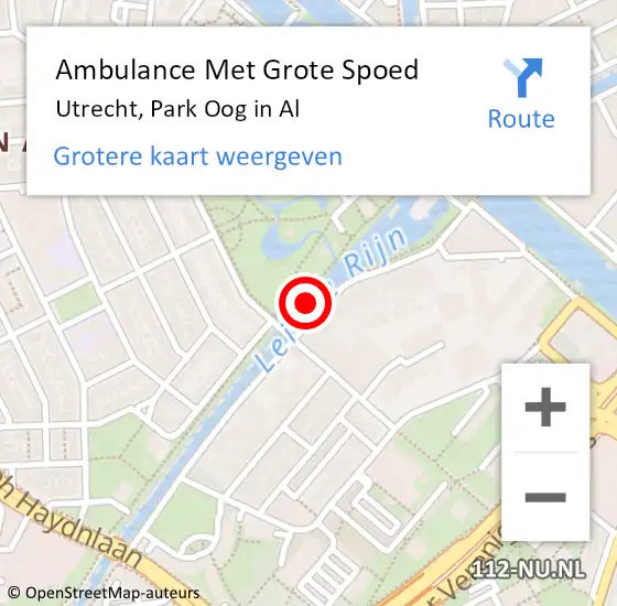 Locatie op kaart van de 112 melding: Ambulance Met Grote Spoed Naar Utrecht, Park Oog in Al op 20 januari 2018 17:38