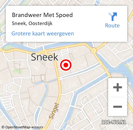 Locatie op kaart van de 112 melding: Brandweer Met Spoed Naar Sneek, Oosterdijk op 20 januari 2018 18:21