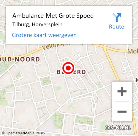 Locatie op kaart van de 112 melding: Ambulance Met Grote Spoed Naar Tilburg, Horversplein op 20 januari 2018 18:53