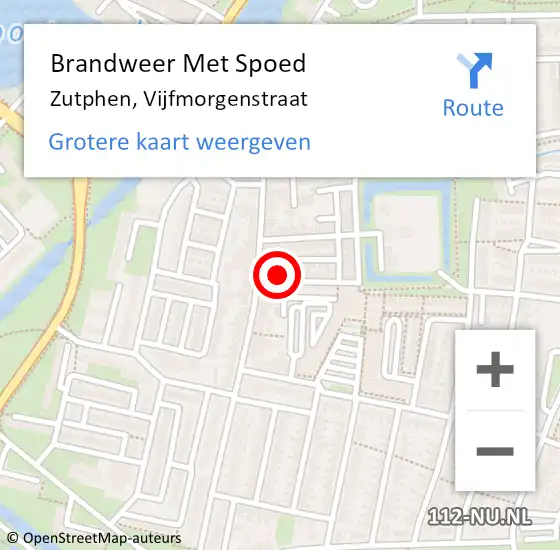 Locatie op kaart van de 112 melding: Brandweer Met Spoed Naar Zutphen, Vijfmorgenstraat op 20 januari 2018 19:04