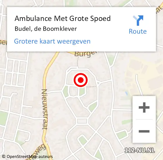 Locatie op kaart van de 112 melding: Ambulance Met Grote Spoed Naar Budel, de Boomklever op 20 januari 2018 19:22