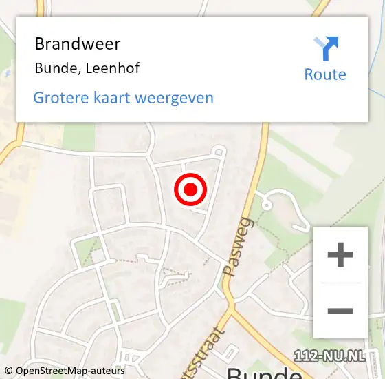 Locatie op kaart van de 112 melding: Brandweer Bunde, Leenhof op 13 februari 2014 19:18