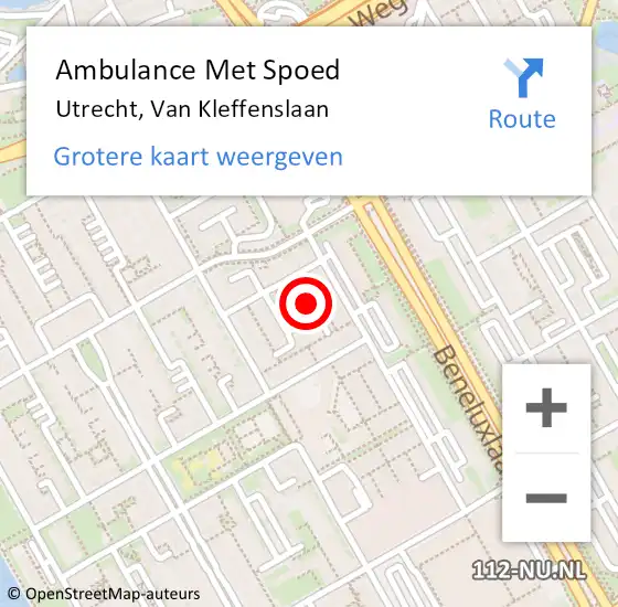 Locatie op kaart van de 112 melding: Ambulance Met Spoed Naar Utrecht, Van Kleffenslaan op 20 januari 2018 21:14