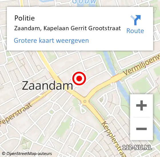 Locatie op kaart van de 112 melding: Politie Zaandam, Kapelaan Gerrit Grootstraat op 20 januari 2018 21:46