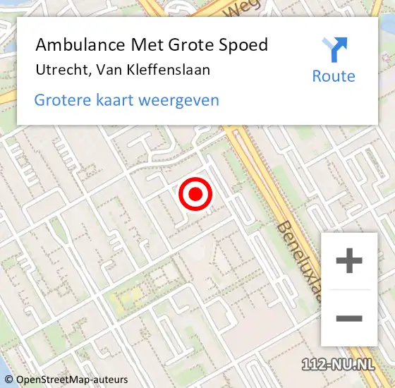 Locatie op kaart van de 112 melding: Ambulance Met Grote Spoed Naar Utrecht, Van Kleffenslaan op 20 januari 2018 22:05