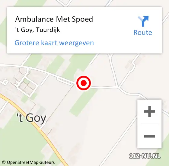 Locatie op kaart van de 112 melding: Ambulance Met Spoed Naar 't Goy, Tuurdijk op 20 januari 2018 22:42