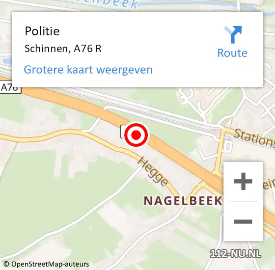 Locatie op kaart van de 112 melding: Politie Schinnen, A76 R op 21 januari 2018 00:37