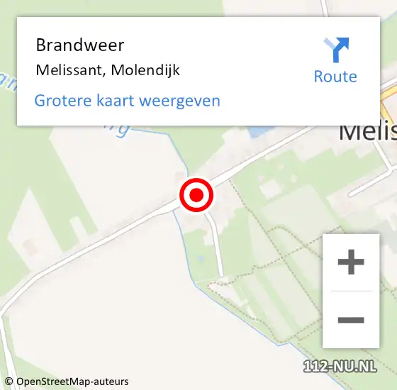 Locatie op kaart van de 112 melding: Brandweer Melissant, Molendijk op 21 januari 2018 01:31