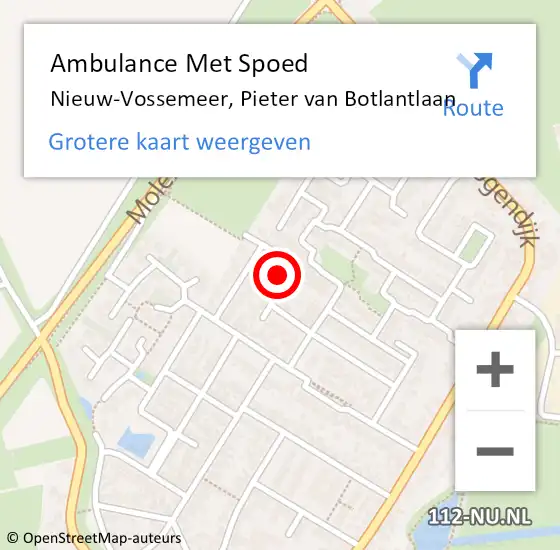 Locatie op kaart van de 112 melding: Ambulance Met Spoed Naar Nieuw-Vossemeer, Pieter van Botlantlaan op 21 januari 2018 03:11