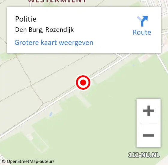 Locatie op kaart van de 112 melding: Politie Den Burg, Rozendijk op 21 januari 2018 04:10