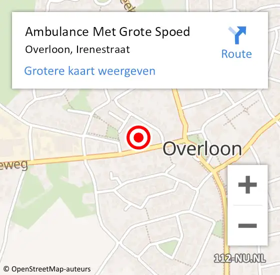 Locatie op kaart van de 112 melding: Ambulance Met Grote Spoed Naar Overloon, Irenestraat op 21 januari 2018 04:51