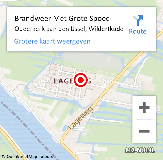 Locatie op kaart van de 112 melding: Brandweer Met Grote Spoed Naar Ouderkerk aan den IJssel, Wildertkade op 13 februari 2014 20:01