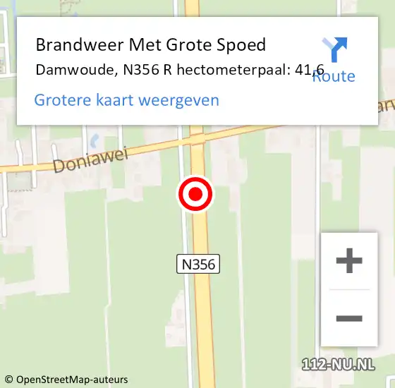 Locatie op kaart van de 112 melding: Brandweer Met Grote Spoed Naar Damwoude, N356 R hectometerpaal: 41,6 op 21 januari 2018 07:20