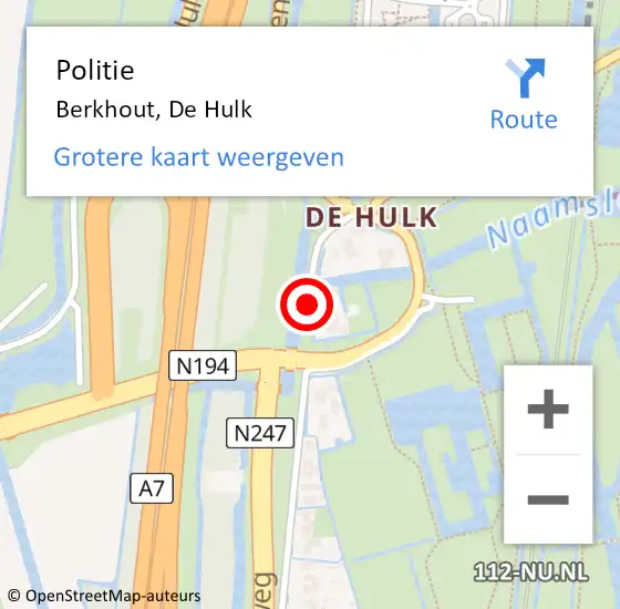 Locatie op kaart van de 112 melding: Politie Berkhout, De Hulk op 21 januari 2018 08:25