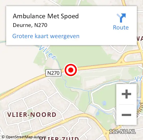 Locatie op kaart van de 112 melding: Ambulance Met Spoed Naar Deurne, N270 op 21 januari 2018 09:29