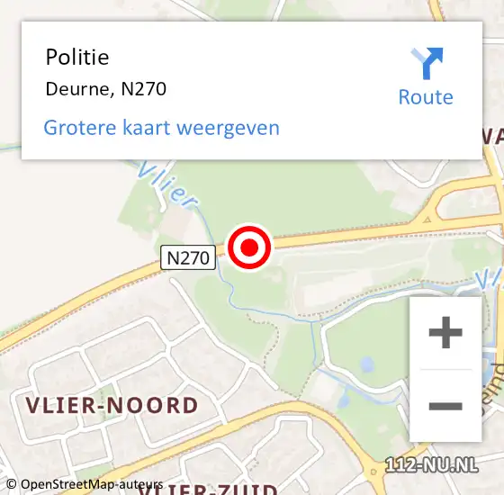 Locatie op kaart van de 112 melding: Politie Deurne, N270 op 21 januari 2018 09:31