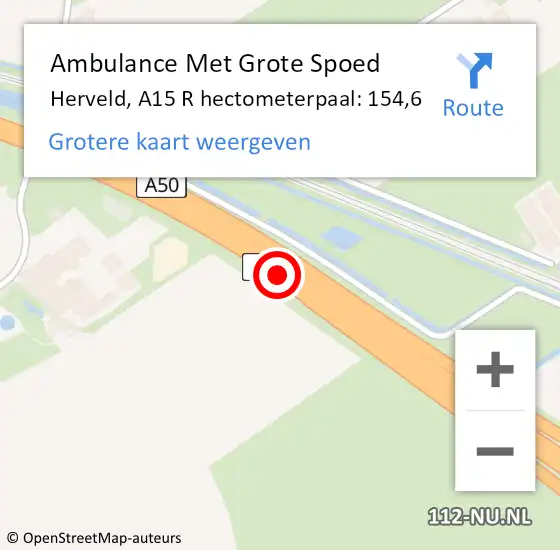 Locatie op kaart van de 112 melding: Ambulance Met Grote Spoed Naar Herveld, A15 R hectometerpaal: 154,6 op 21 januari 2018 12:28