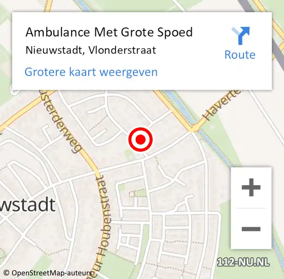 Locatie op kaart van de 112 melding: Ambulance Met Grote Spoed Naar Nieuwstadt, Vlonderstraat op 13 februari 2014 20:37