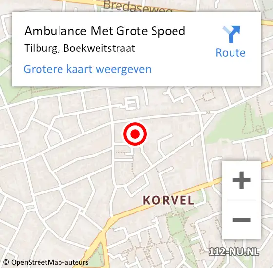 Locatie op kaart van de 112 melding: Ambulance Met Grote Spoed Naar Tilburg, Boekweitstraat op 21 januari 2018 15:12