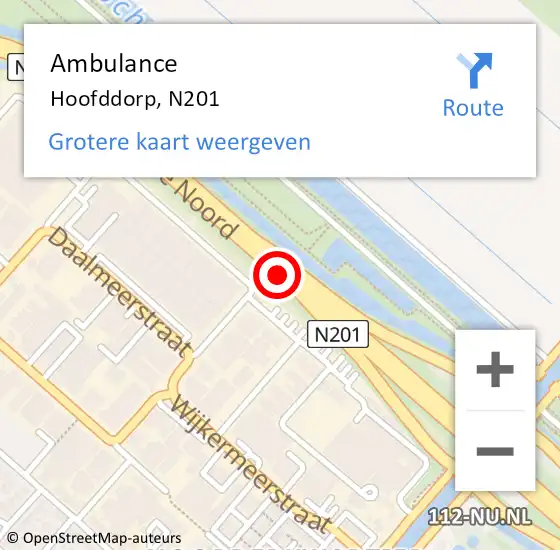 Locatie op kaart van de 112 melding: Ambulance Hoofddorp, N201 op 21 januari 2018 15:28