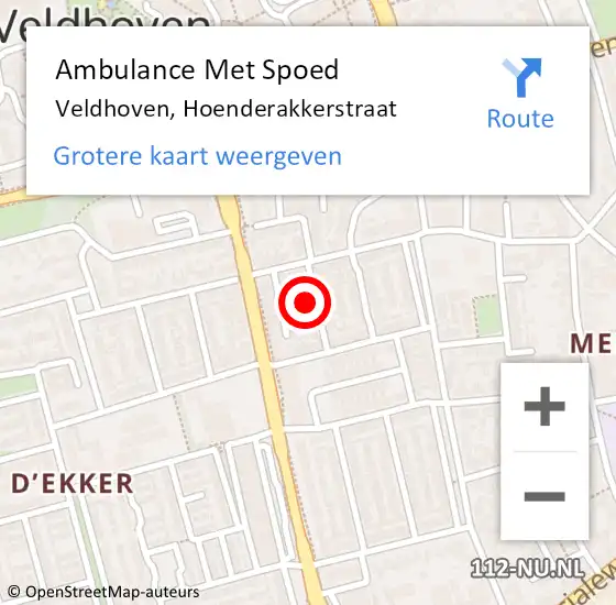 Locatie op kaart van de 112 melding: Ambulance Met Spoed Naar Veldhoven, Hoenderakkerstraat op 21 januari 2018 15:41