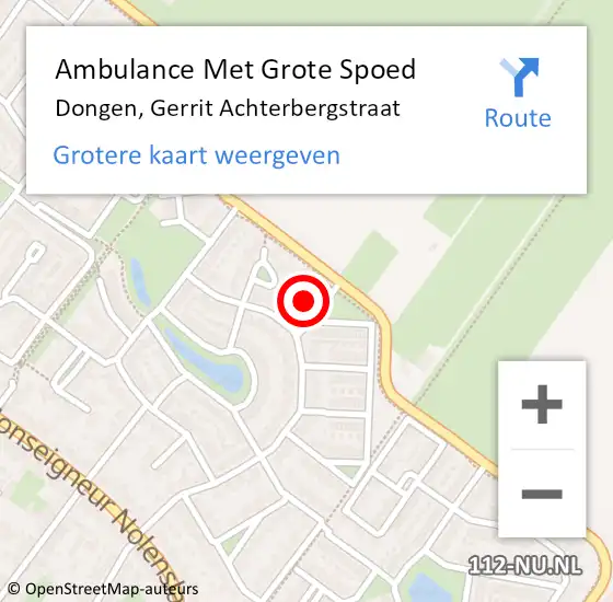 Locatie op kaart van de 112 melding: Ambulance Met Grote Spoed Naar Dongen, Gerrit Achterbergstraat op 21 januari 2018 15:50