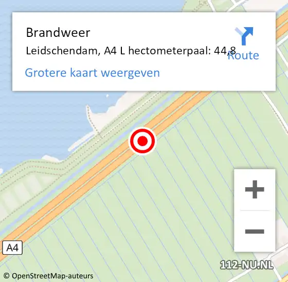 Locatie op kaart van de 112 melding: Brandweer Leidschendam, A4 L hectometerpaal: 44,8 op 21 januari 2018 15:59