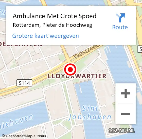Locatie op kaart van de 112 melding: Ambulance Met Grote Spoed Naar Rotterdam, Pieter de Hoochweg op 21 januari 2018 16:03