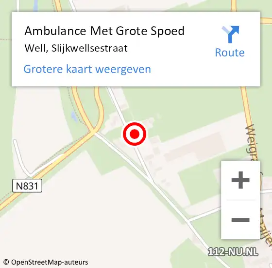 Locatie op kaart van de 112 melding: Ambulance Met Grote Spoed Naar Well, Slijkwellsestraat op 21 januari 2018 17:40