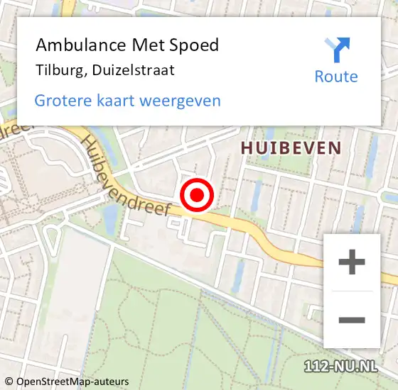 Locatie op kaart van de 112 melding: Ambulance Met Spoed Naar Tilburg, Duizelstraat op 21 januari 2018 17:42